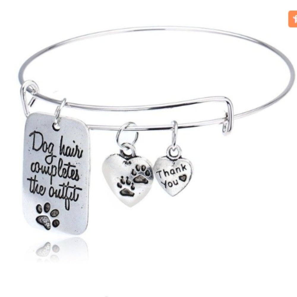 Dog Hair Completes The Outfit Adjustable Bangle Bracelet Silver Tone